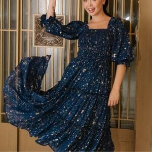 Ivy City Co Navy Starry Maxi Dress